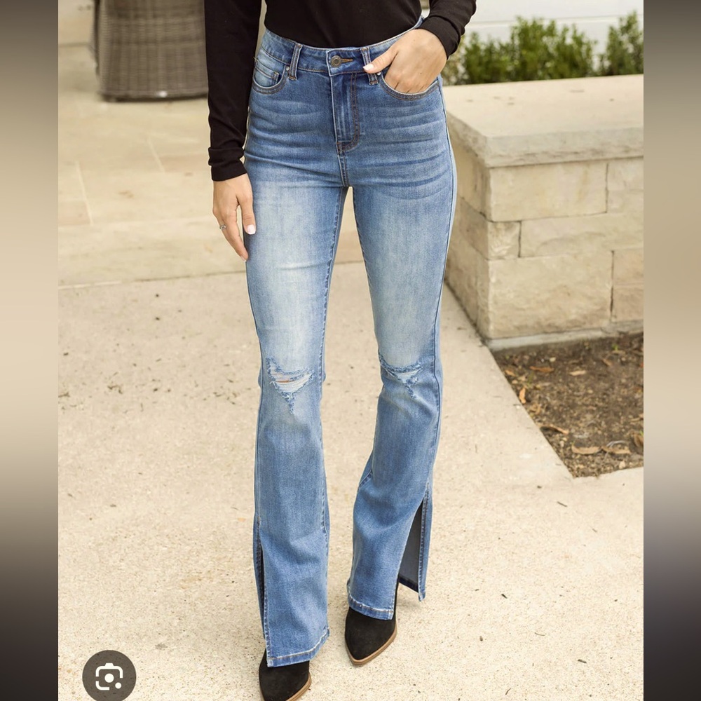 Buffalo David Bitton Slit Flare Jeans - Medium Nlue Factory Faded NWT